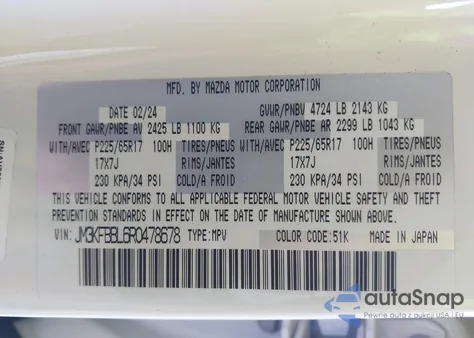 2024 Mazda Cx-5 2.5 S Select z USA, uszkodzony, nr VIN JM3KFBBL6R0478678